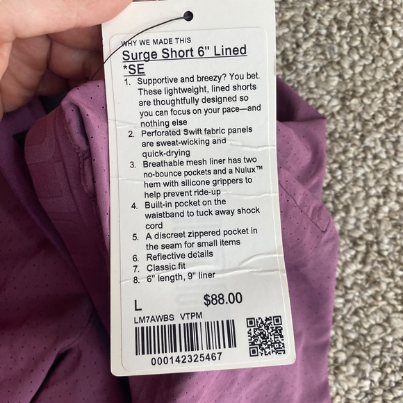 Lululemon mens surge shorts 6” lined special edition purple black size L New - Picture 9 of 12